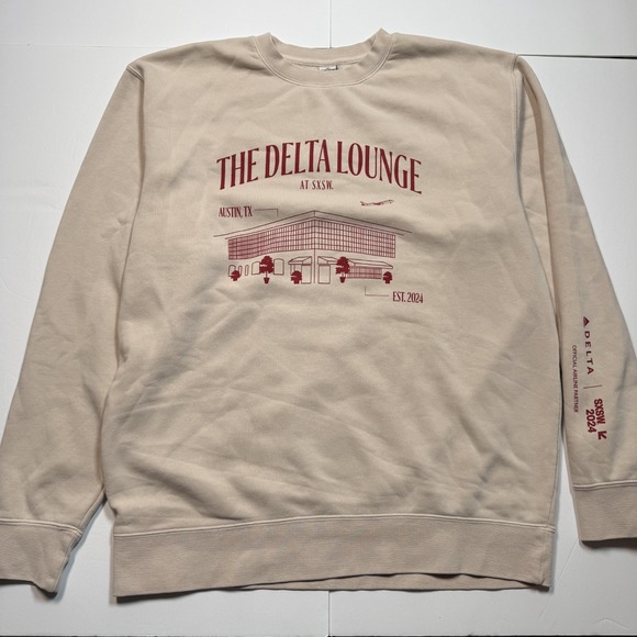 Official Delta Air‎ Lines SXSW 2024 Crewneck Sweatshirt Men Size Large Beige Red